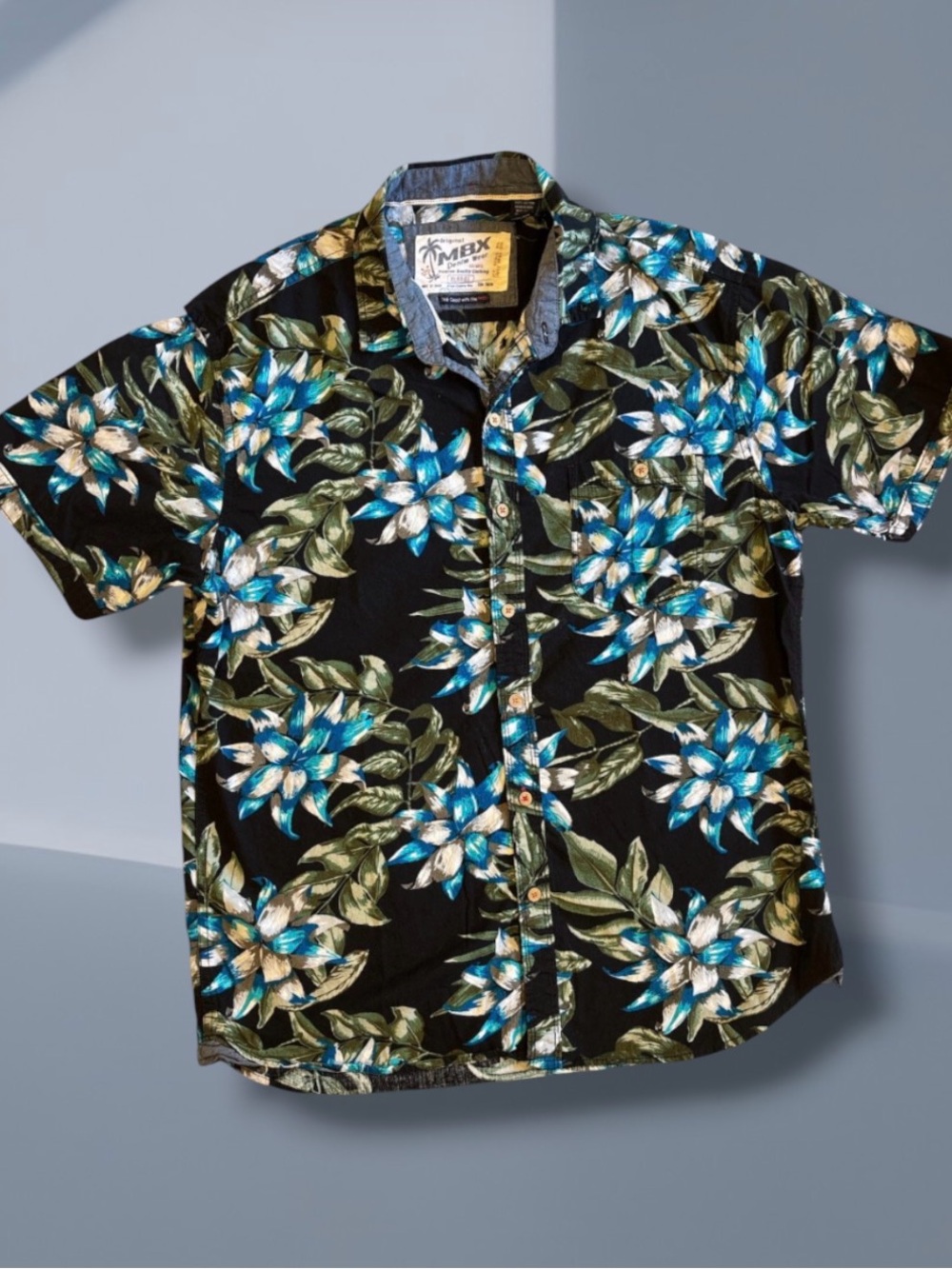 MBX Denim Wear Mens XL Tropical Hawaiian Floral Button Up Shirt 100% Cotton